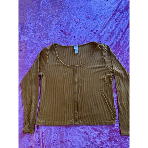 H&M Women's Shirt Camel Beige Tan Brown XL Button Down Comfy Cozy - Picture 1 of 7